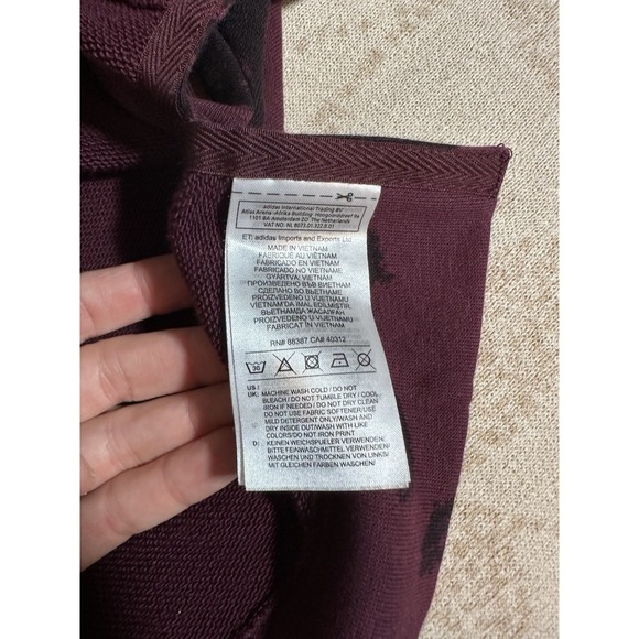 Adidas Big logo Burgundy/Black Leopard print cropped oversized Hoodie S - Picture 8 of 12
